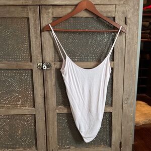 Blush ribbed cotton thong bodysuit